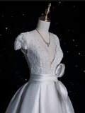 Niulatu Ball Gown V Neckline Satin White Long Wedding Dresses Brides Dress SD1869