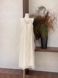 Niulatu A line Scoop Ruffled Ivory Long Women's Holiday Dresses SD186