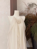 Niulatu A line Scoop Ruffled Ivory Long Women's Holiday Dresses SD186