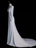 Niulatu Mermaid V Neckline Long Sleeves White Satin Wedding Dresses Brides Dress SD1870