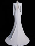 Niulatu Mermaid V Neckline Long Sleeves White Satin Wedding Dresses Brides Dress SD1870