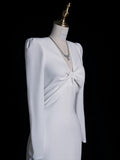 Niulatu Mermaid V Neckline Long Sleeves White Satin Wedding Dresses Brides Dress SD1870