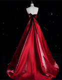 Niulatu Ball Gown Strapless Red Satin Evening Gowns Long Prom Dresses SD1871