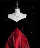Niulatu Ball Gown Strapless Red Satin Evening Gowns Long Prom Dresses SD1871