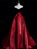 Niulatu Ball Gown Strapless Red Satin Evening Gowns Long Prom Dresses SD1871