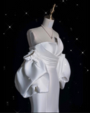 Niulatu Mermaid Strapless Short Sleeves White Satin Wedding Dresses Brides Dress SD1872