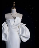 Niulatu Mermaid Strapless Short Sleeves White Satin Wedding Dresses Brides Dress SD1872