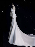 Niulatu Mermaid Strapless Short Sleeves White Satin Wedding Dresses Brides Dress SD1872
