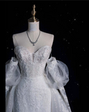 Niulatu Mermaid Sweetheart Long Sleeves White Lace Wedding Dresses Brides Dress SD1873