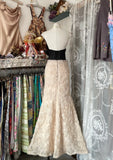 Niulatu Fashion Mermaid Strapless Floor Length Champagne Lace Evening Dress Prom Dresses SD1875