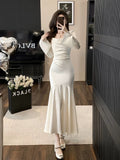 Niulatu Mermaid Strapless White Evening Dress Prom Dresses SD1878