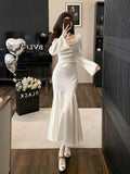 Niulatu Mermaid Strapless White Evening Dress Prom Dresses SD1878