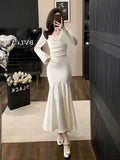 Niulatu Mermaid Strapless White Evening Dress Prom Dresses SD1878