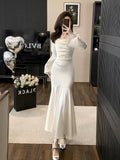 Niulatu Mermaid Strapless White Evening Dress Prom Dresses SD1878