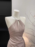 Niulatu Sheath Halter Ruffled Pink Women's Holiday Dresses SD187