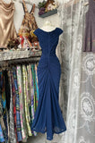 Niulatu Fashion Mermaid V Neckline Navy Blue Floor Length Evening Dress Prom Dresses SD1881