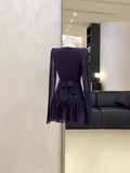 Niulatu A line V Neckline Ruffled Grape Short Long Sleeve Women Dresses SD188