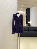 Niulatu A line V Neckline Ruffled Grape Short Long Sleeve Women Dresses SD188