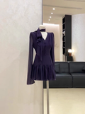 Niulatu A line V Neckline Ruffled Grape Short Long Sleeve Women Dresses SD188