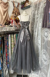 Niulatu Fashion A line Straps Gray Tulle Floor Length Evening Dress Prom Dresses SD1890