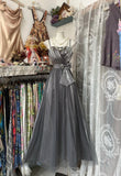 Niulatu Fashion A line Straps Gray Tulle Floor Length Evening Dress Prom Dresses SD1890