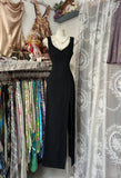 Niulatu Fashion Sheath Straps Black Slit Floor Length Evening Dress Prom Dresses SD1893