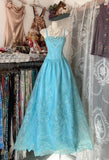 Niulatu Fashion A line Spaghetti Straps Light Blue Floor Length Evening Dress Prom Dresses SD1901