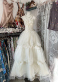 Niulatu Ball Gown Spaghetti Straps Sleeveless Long White Evening Dress Prom Dresses SD1902