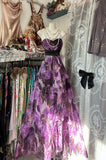 Niulatu A line Sleeveless Long Floral Chiffon Evening Dress Prom Dresses SD1904