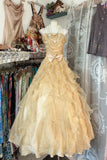 Niulatu Ball Gown Spaghetti Straps Sleeveless Long Gold Evening Dress Prom Dresses SD1905