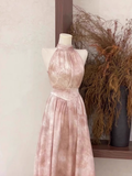 Niulatu A Line Halter Ruffled Pink Long Women's Holiday Dresses SD190