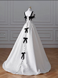 Niulatu Fashion A line Straps White Satin Floor Length Evening Dress Prom Dresses SD1912