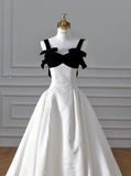 Niulatu Fashion A line Straps White Satin Floor Length Evening Dress Prom Dresses SD1912