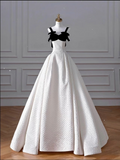 Niulatu Fashion A line Straps White Satin Floor Length Evening Dress Prom Dresses SD1912
