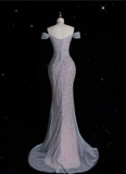 Niulatu Mermaid Off The Shoulder Sequin Long Prom Dresses Formal Graduation Party Dress Evening Dress SD1915