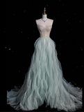 Niulatu Fashion A line Sweetheart Tulle Floor Length Evening Dress Prom Dresses SD1916