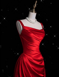 Niulatu Fashion Sheath Straps Red Satin Floor Length Evening Dress Prom Dresses SD1917