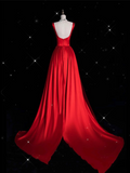 Niulatu Fashion Sheath Straps Red Satin Floor Length Evening Dress Prom Dresses SD1917