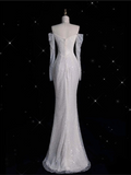 Niulatu Mermaid Off The Shoulder Long Sleeves Wedding Dresses Sequin Brides Dress SD1918