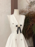 Niulatu A Line V Neckline Ruffled White Women's Holiday Dresses SD191