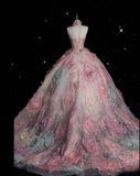 Niulatu Fashion Ball Gown Strapless Pink Floral Floor Length Evening Dress Prom Dresses SD1920