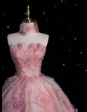 Niulatu Fashion Ball Gown Strapless Pink Floral Floor Length Evening Dress Prom Dresses SD1920