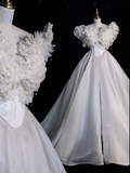 Niulatu Ball Gown Sweetheart Long Tulle White Wedding Dresses Brides Dress SD1921