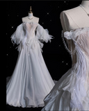 Niulatu Ball Gown Off The Shoulder Long Tulle White Wedding Dresses Brides Dress SD1922