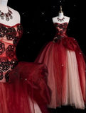 Niulatu Ball Gown Sweetheart Burgundy Tulle Party Dress Long Prom Dress Evening Dresses SD1924