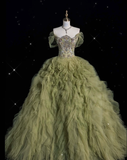 Niulatu Ball Gown Sweetheart Sage Green Tulle Party Dress Long Prom Dress Evening Dresses SD1925