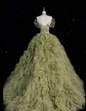 Niulatu Ball Gown Sweetheart Sage Green Tulle Party Dress Long Prom Dress Evening Dresses SD1925