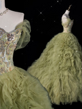 Niulatu Ball Gown Sweetheart Sage Green Tulle Party Dress Long Prom Dress Evening Dresses SD1925