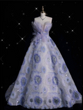 Niulatu Ball Gown Sweetheart Lilac Tulle Party Dress Long Prom Dress Evening Dresses SD1927