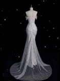 Niulatu Mermaid Off The Shoulder Sequin Short Sleeves White Wedding Dresses Brides Dress SD1930